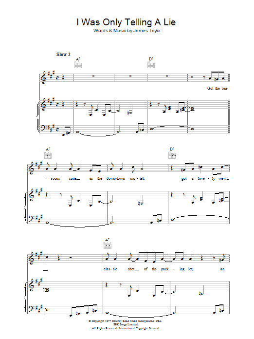 James Taylor I Was Only Telling A Lie Sheet Music Notes & Chords for Piano, Vocal & Guitar - Download or Print PDF