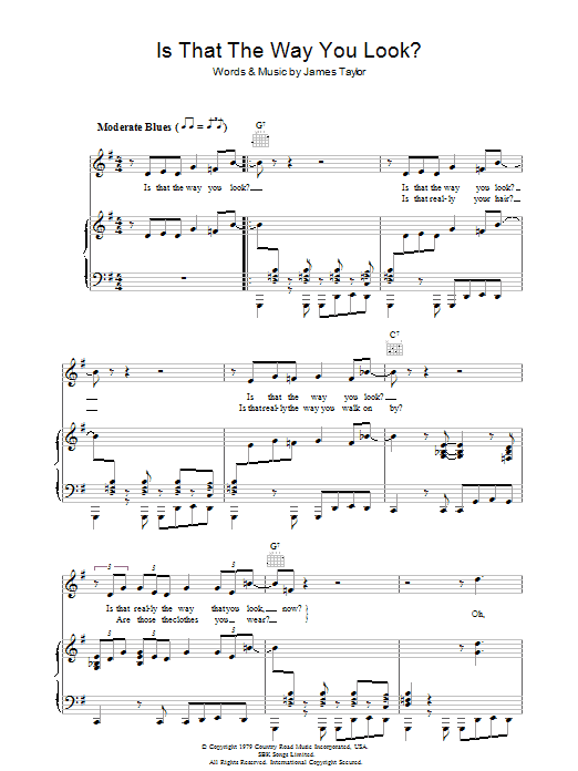 James Taylor Is That The Way You Look Sheet Music Notes & Chords for Piano, Vocal & Guitar (Right-Hand Melody) - Download or Print PDF