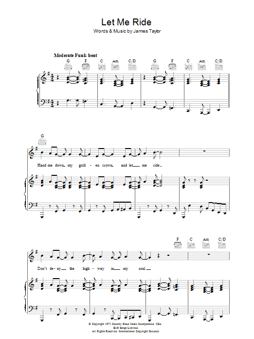 James Taylor Let Me Ride Sheet Music Notes & Chords for Piano, Vocal & Guitar (Right-Hand Melody) - Download or Print PDF