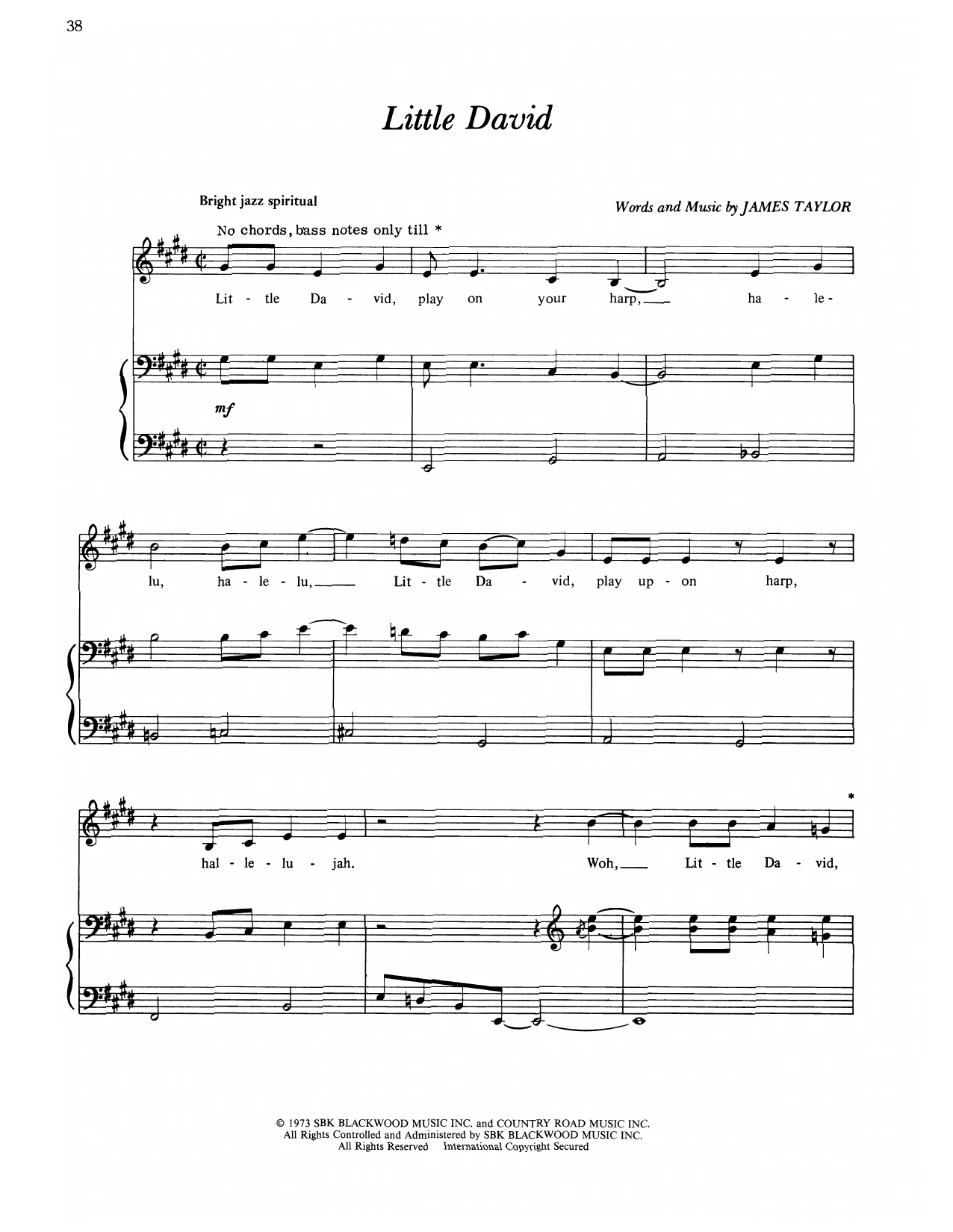 James Taylor Little David Sheet Music Notes & Chords for Piano, Vocal & Guitar Chords (Right-Hand Melody) - Download or Print PDF