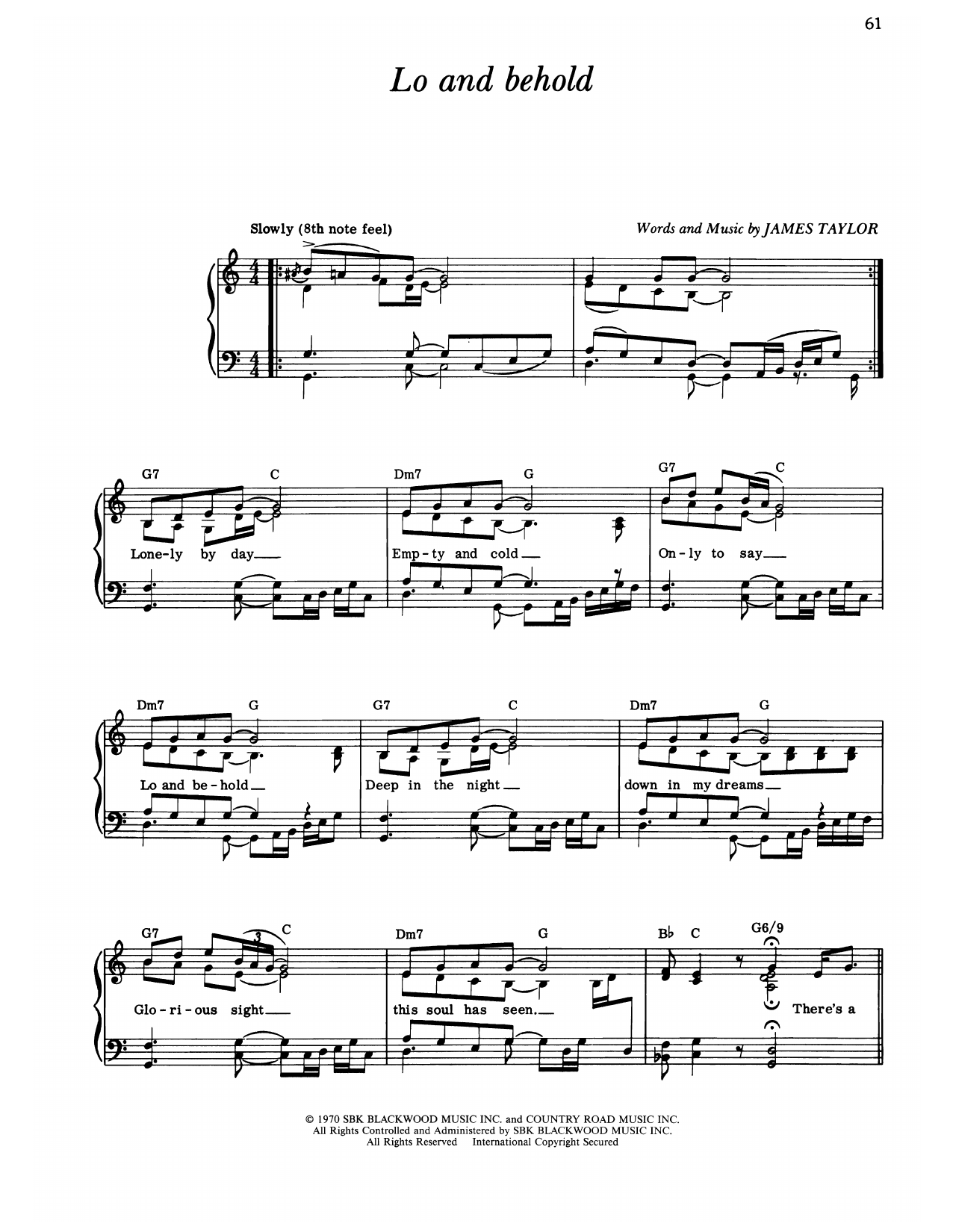 James Taylor Lo And Behold Sheet Music Notes & Chords for Piano, Vocal & Guitar Chords (Right-Hand Melody) - Download or Print PDF