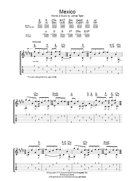 James Taylor Mexico Sheet Music Notes & Chords for Guitar Tab - Download or Print PDF