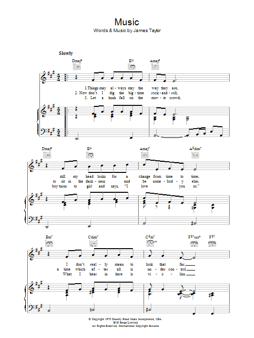 James Taylor Music Sheet Music Notes & Chords for Piano, Vocal & Guitar (Right-Hand Melody) - Download or Print PDF