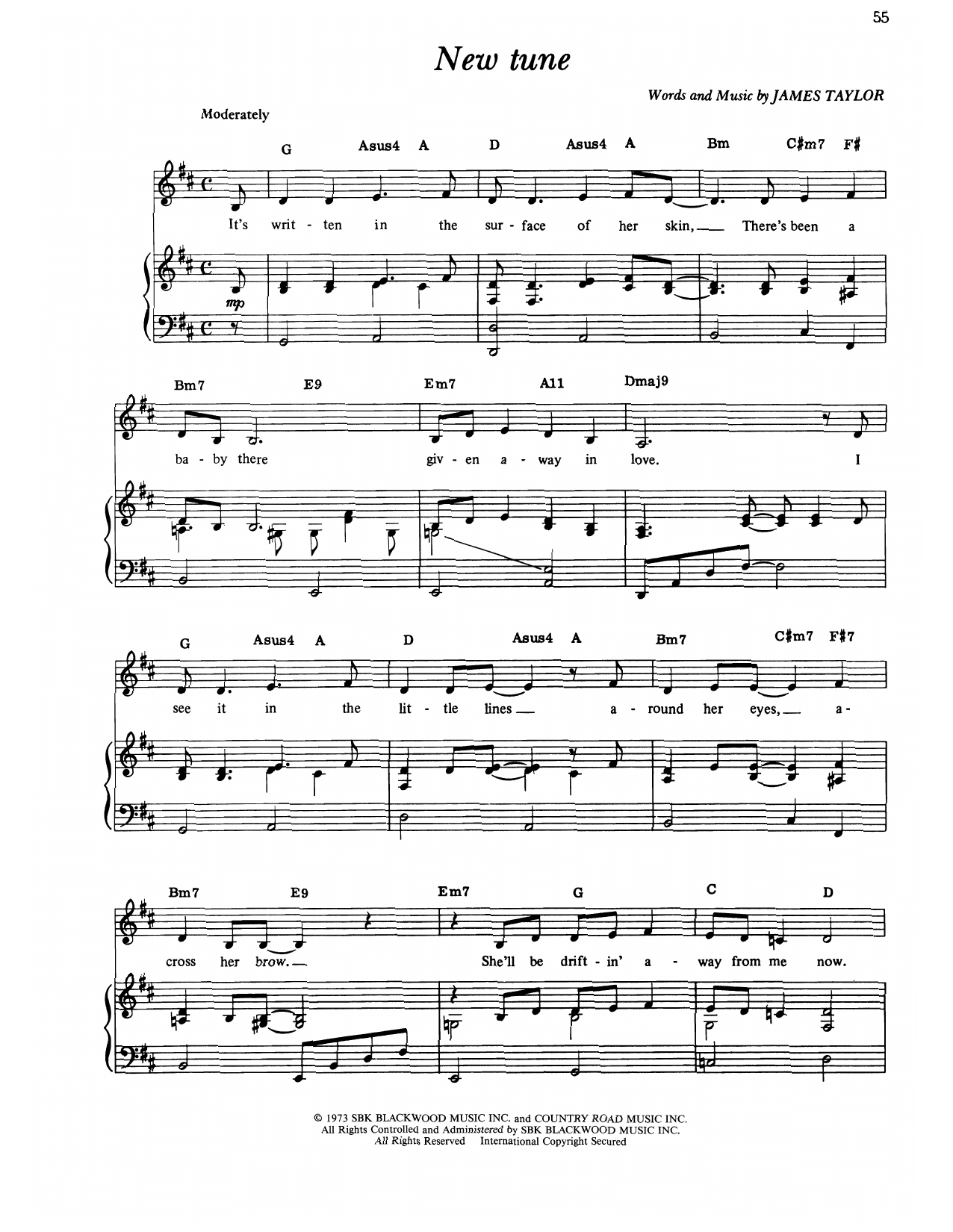 James Taylor New Tune Sheet Music Notes & Chords for Piano, Vocal & Guitar Chords (Right-Hand Melody) - Download or Print PDF