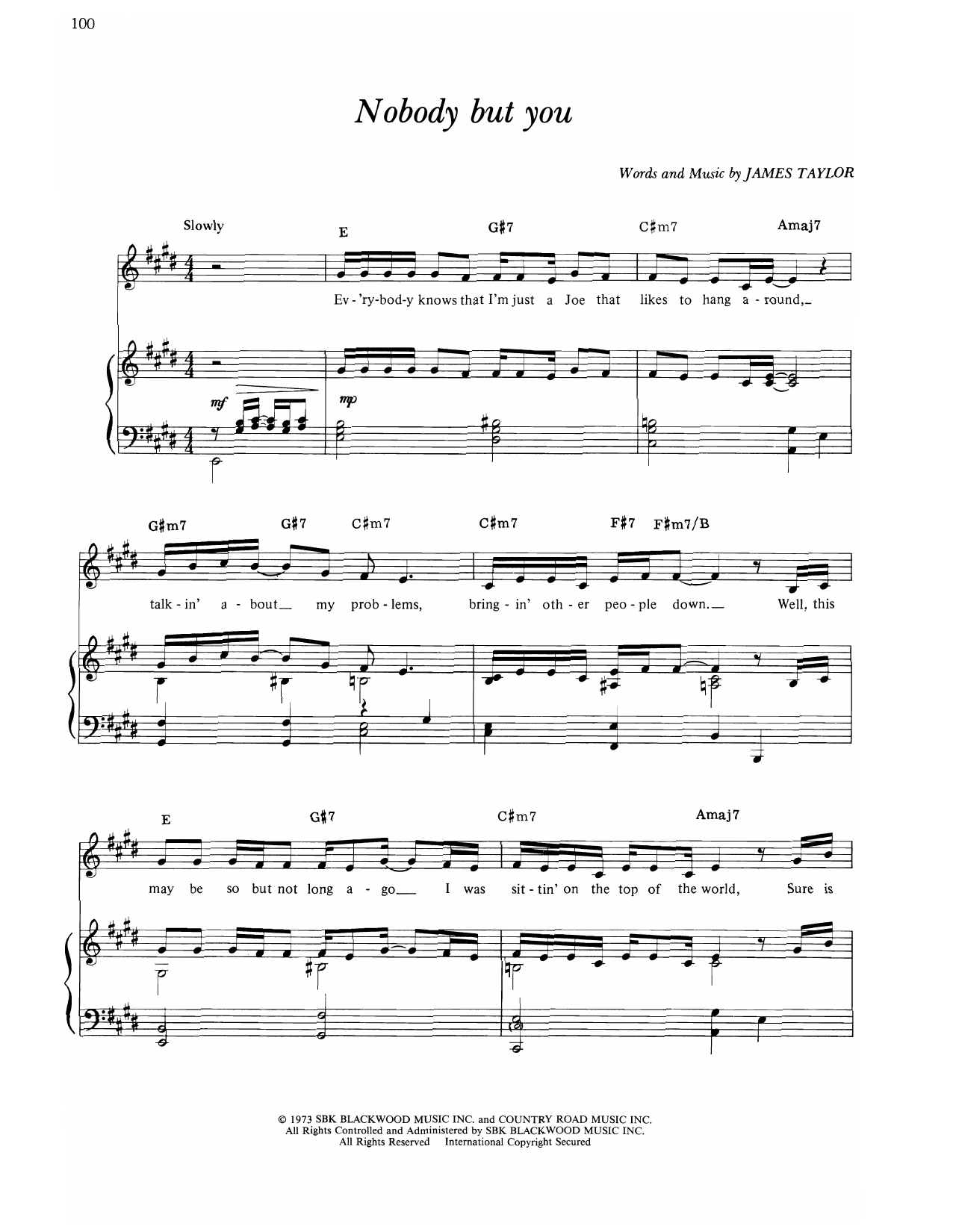 James Taylor Nobody But You Sheet Music Notes & Chords for Piano, Vocal & Guitar Chords (Right-Hand Melody) - Download or Print PDF