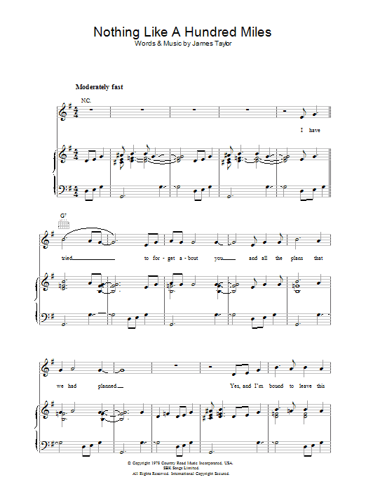 James Taylor Nothing Like A Hundred Miles Sheet Music Notes & Chords for Piano, Vocal & Guitar (Right-Hand Melody) - Download or Print PDF