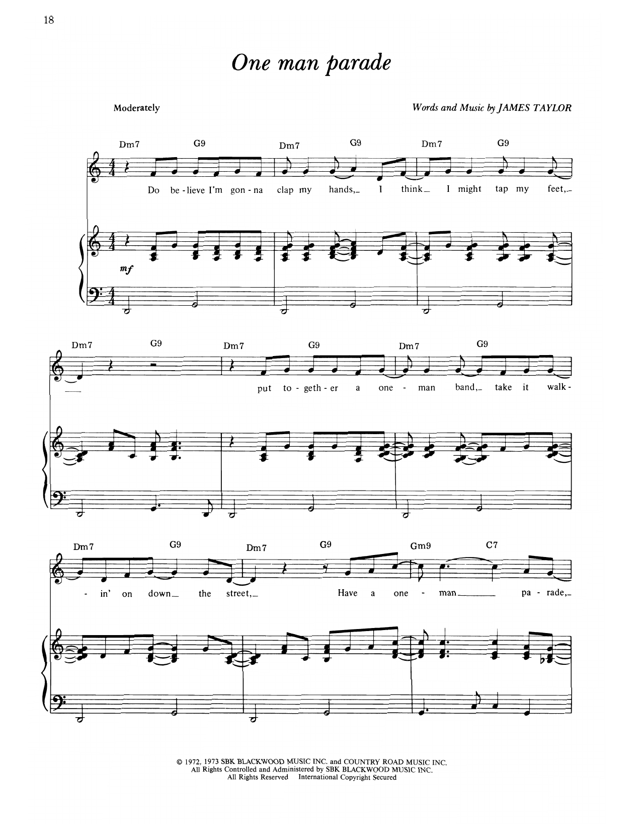 James Taylor One Man Parade Sheet Music Notes & Chords for Piano, Vocal & Guitar Chords (Right-Hand Melody) - Download or Print PDF
