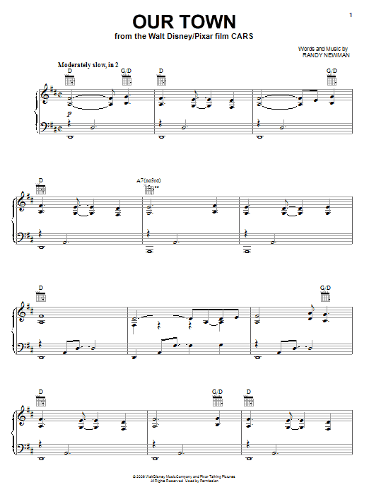James Taylor Our Town (from Cars) Sheet Music Notes & Chords for Easy Piano - Download or Print PDF
