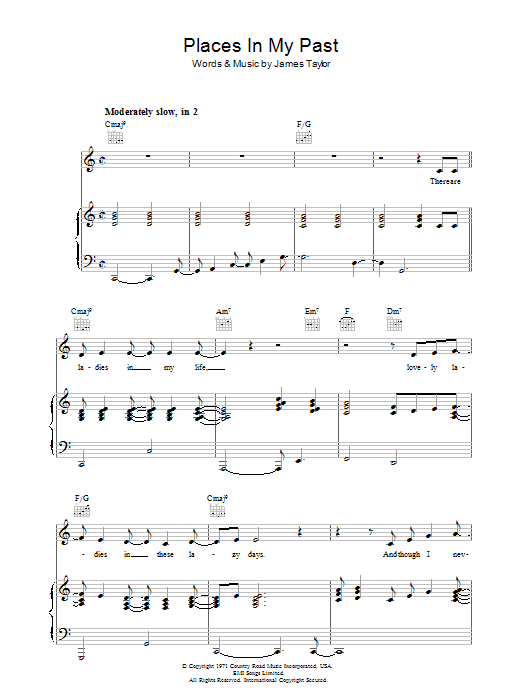 James Taylor Places In My Past Sheet Music Notes & Chords for Piano, Vocal & Guitar (Right-Hand Melody) - Download or Print PDF