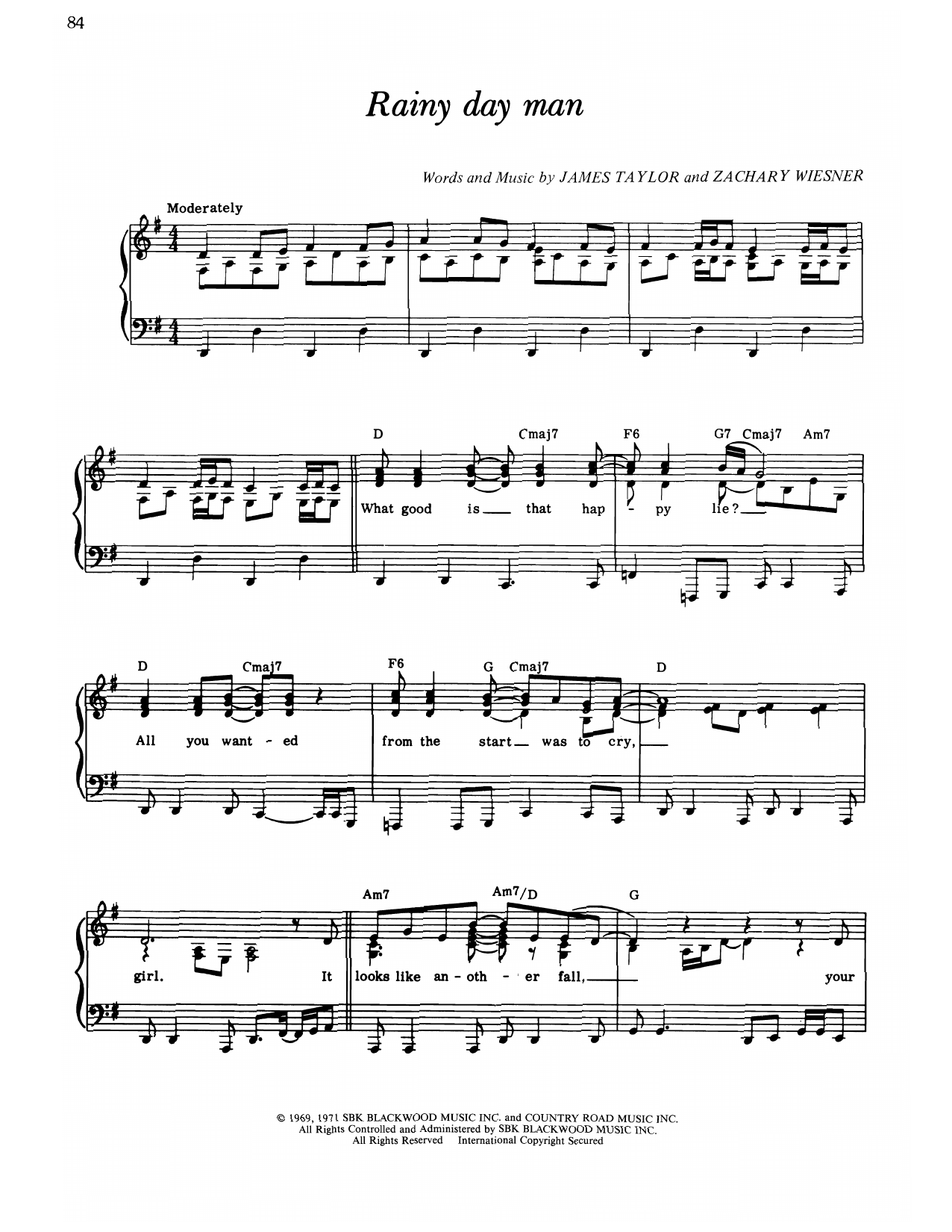 James Taylor Rainy Day Man Sheet Music Notes & Chords for Piano, Vocal & Guitar Chords (Right-Hand Melody) - Download or Print PDF