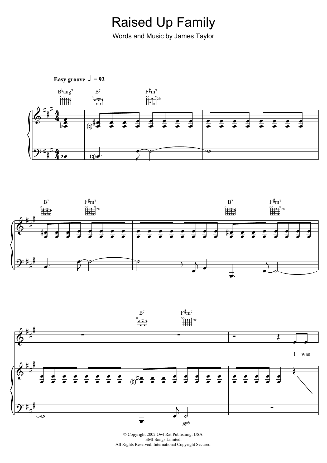James Taylor Raised Up Family Sheet Music Notes & Chords for Piano, Vocal & Guitar - Download or Print PDF
