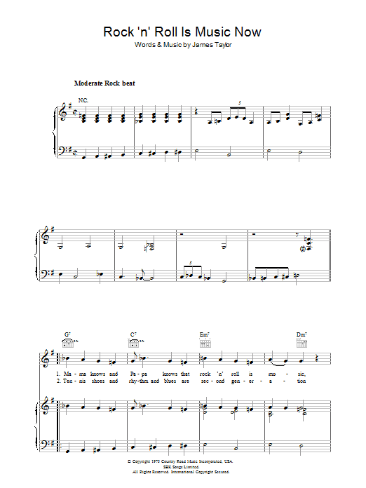 James Taylor Rock 'n' Roll Is Music Now Sheet Music Notes & Chords for Piano, Vocal & Guitar (Right-Hand Melody) - Download or Print PDF