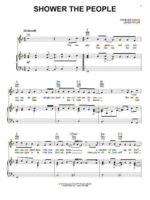 James Taylor Shower The People Sheet Music Notes & Chords for 5-Finger Piano - Download or Print PDF