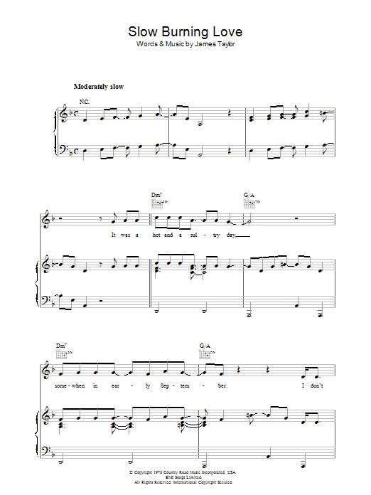 James Taylor Slow Burning Love Sheet Music Notes & Chords for Piano, Vocal & Guitar (Right-Hand Melody) - Download or Print PDF