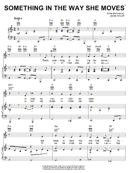 James Taylor Something In The Way She Moves Sheet Music Notes & Chords for Piano, Vocal & Guitar (Right-Hand Melody) - Download or Print PDF