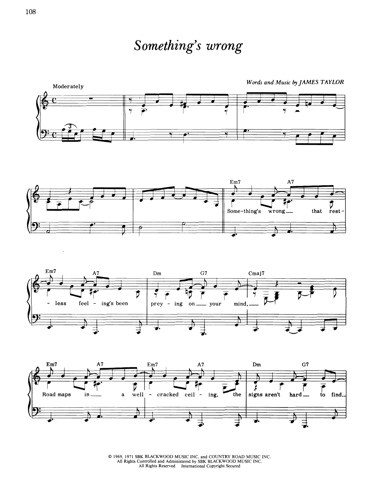 James Taylor Something's Wrong Sheet Music Notes & Chords for Piano, Vocal & Guitar Chords (Right-Hand Melody) - Download or Print PDF