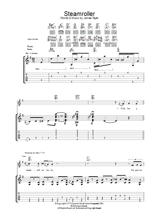 James Taylor Steam Roller Sheet Music Notes & Chords for Guitar Tab - Download or Print PDF