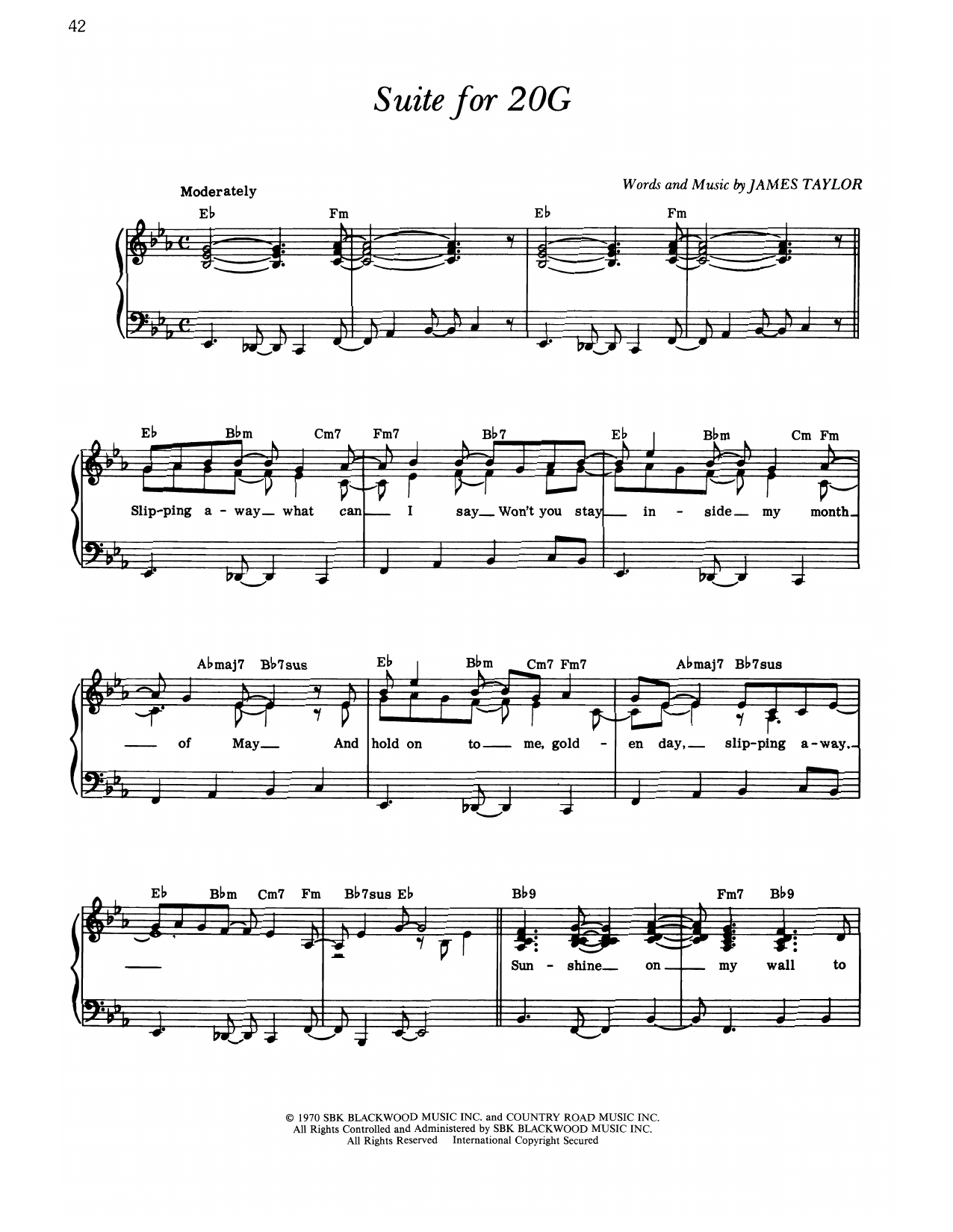 James Taylor Suite For 20g Sheet Music Notes & Chords for Piano, Vocal & Guitar Chords (Right-Hand Melody) - Download or Print PDF