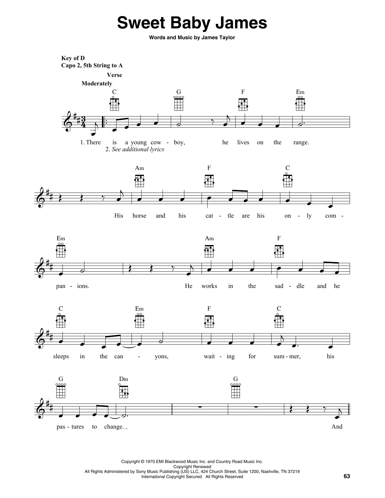 James Taylor Sweet Baby James (arr. Fred Sokolow) Sheet Music Notes & Chords for Banjo Tab - Download or Print PDF