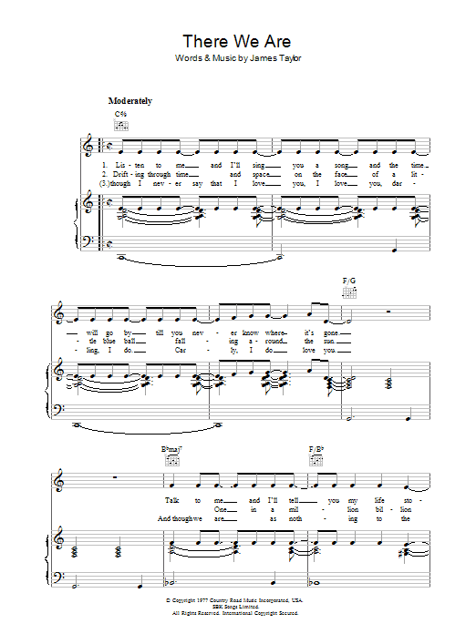 James Taylor There We Are Sheet Music Notes & Chords for Piano, Vocal & Guitar (Right-Hand Melody) - Download or Print PDF