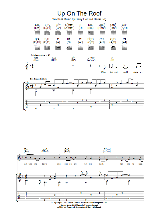 James Taylor Up On The Roof Sheet Music Notes & Chords for Guitar Tab - Download or Print PDF