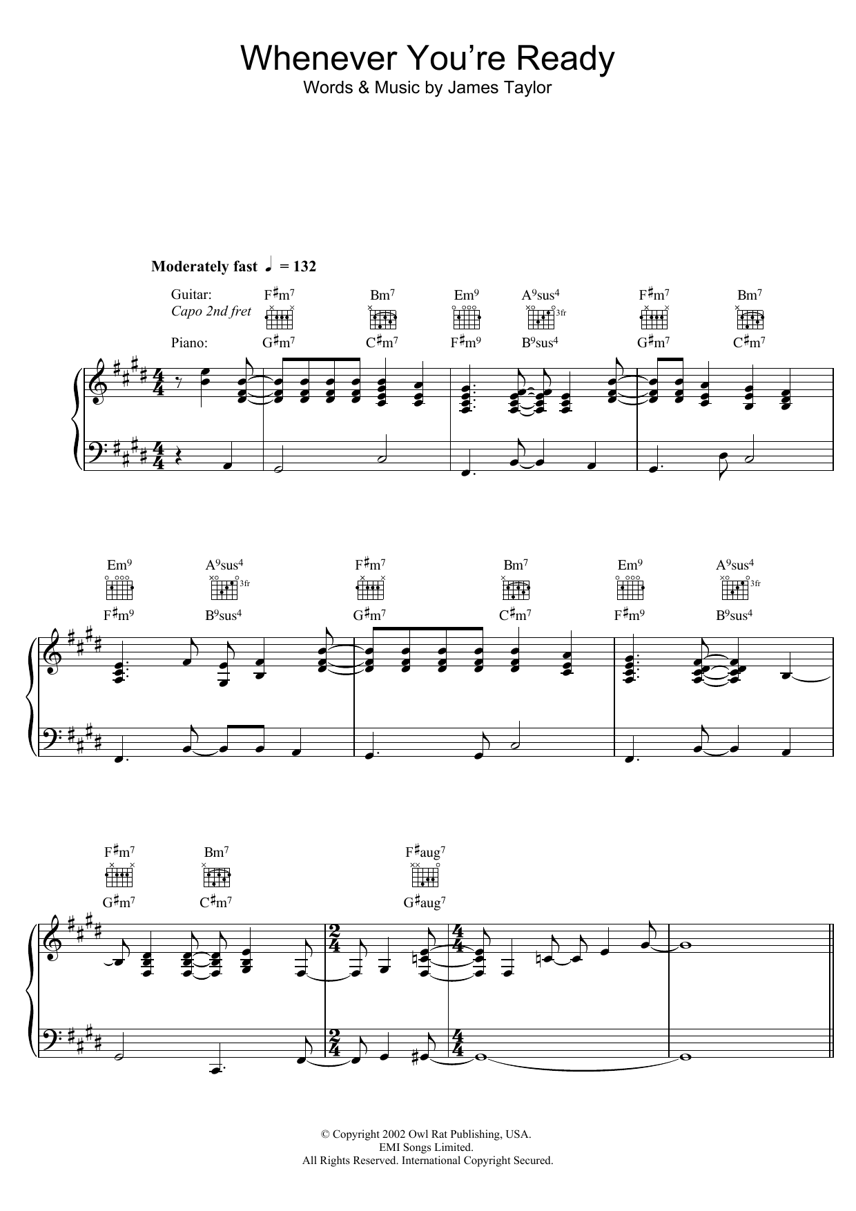 James Taylor Whenever You're Ready Sheet Music Notes & Chords for Piano, Vocal & Guitar (Right-Hand Melody) - Download or Print PDF