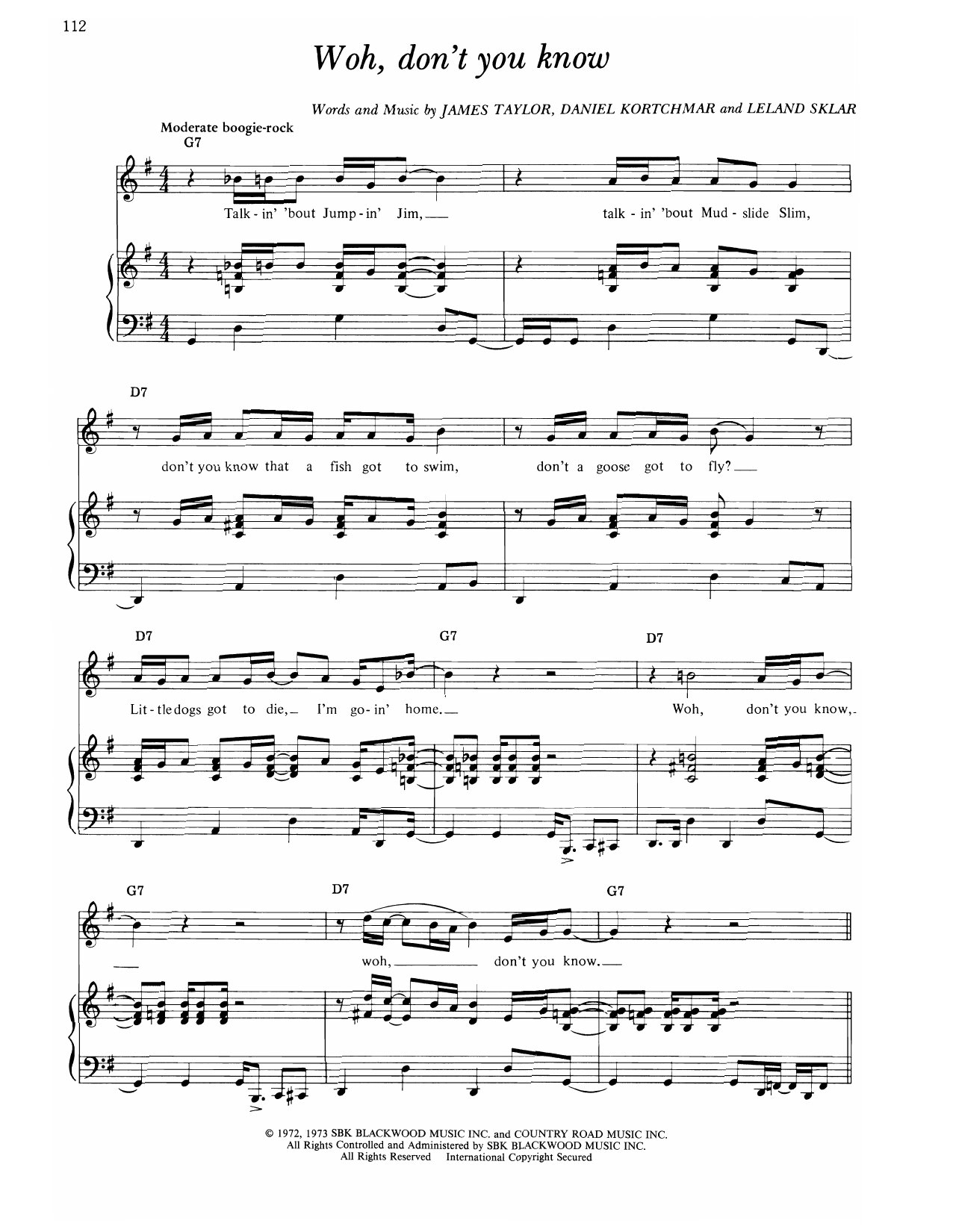 James Taylor Woh, Don't You Know Sheet Music Notes & Chords for Piano, Vocal & Guitar Chords (Right-Hand Melody) - Download or Print PDF