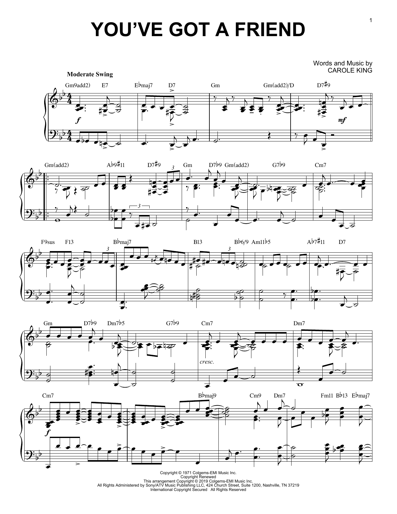 James Taylor You've Got A Friend [Jazz version] Sheet Music Notes & Chords for Piano Solo - Download or Print PDF