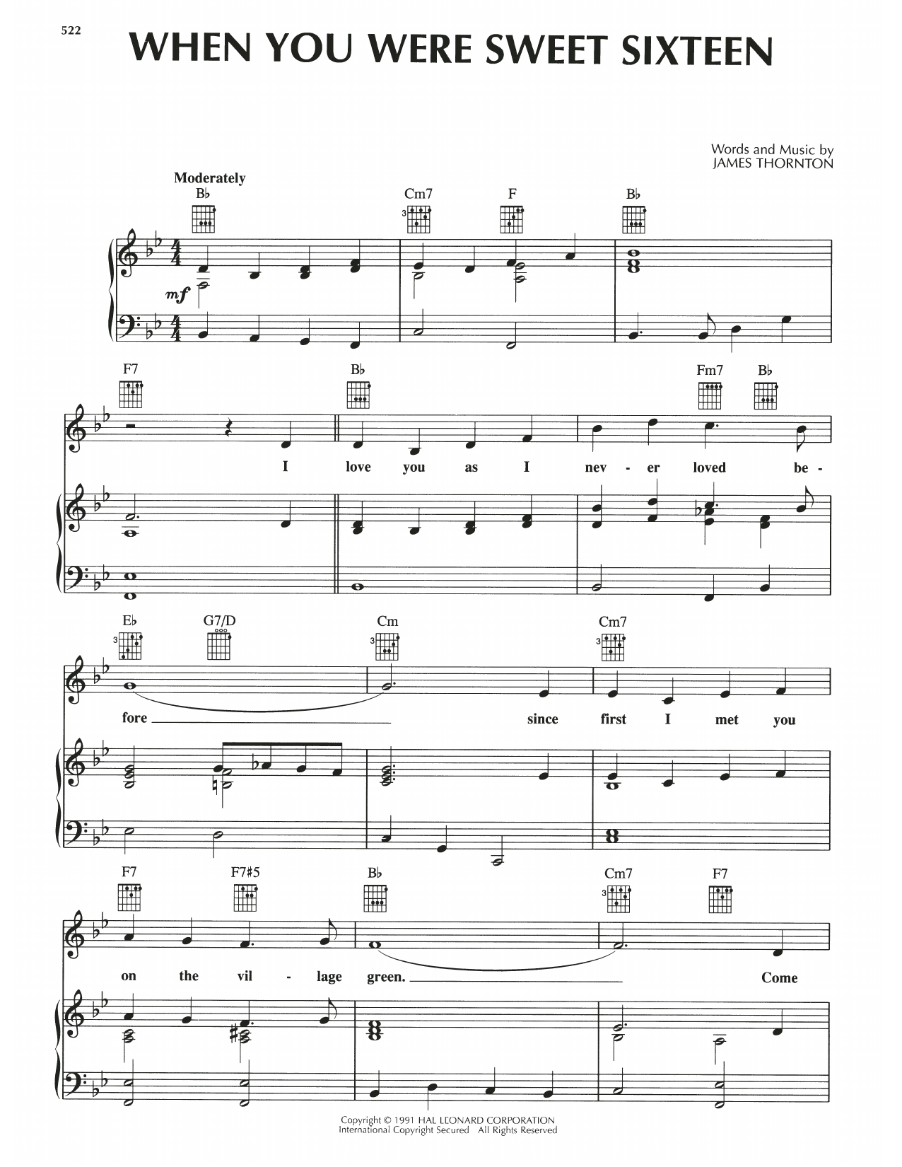 James Thornton When You Were Sweet Sixteen Sheet Music Notes & Chords for Piano, Vocal & Guitar Chords (Right-Hand Melody) - Download or Print PDF