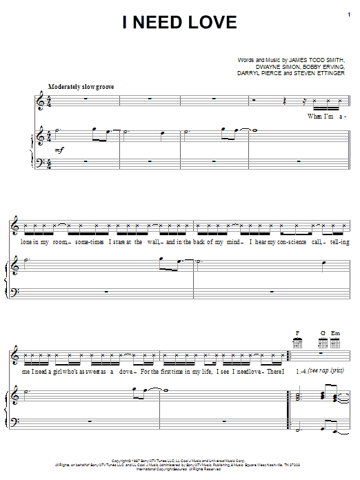 James Todd Smith I Need Love Sheet Music Notes & Chords for Piano, Vocal & Guitar (Right-Hand Melody) - Download or Print PDF
