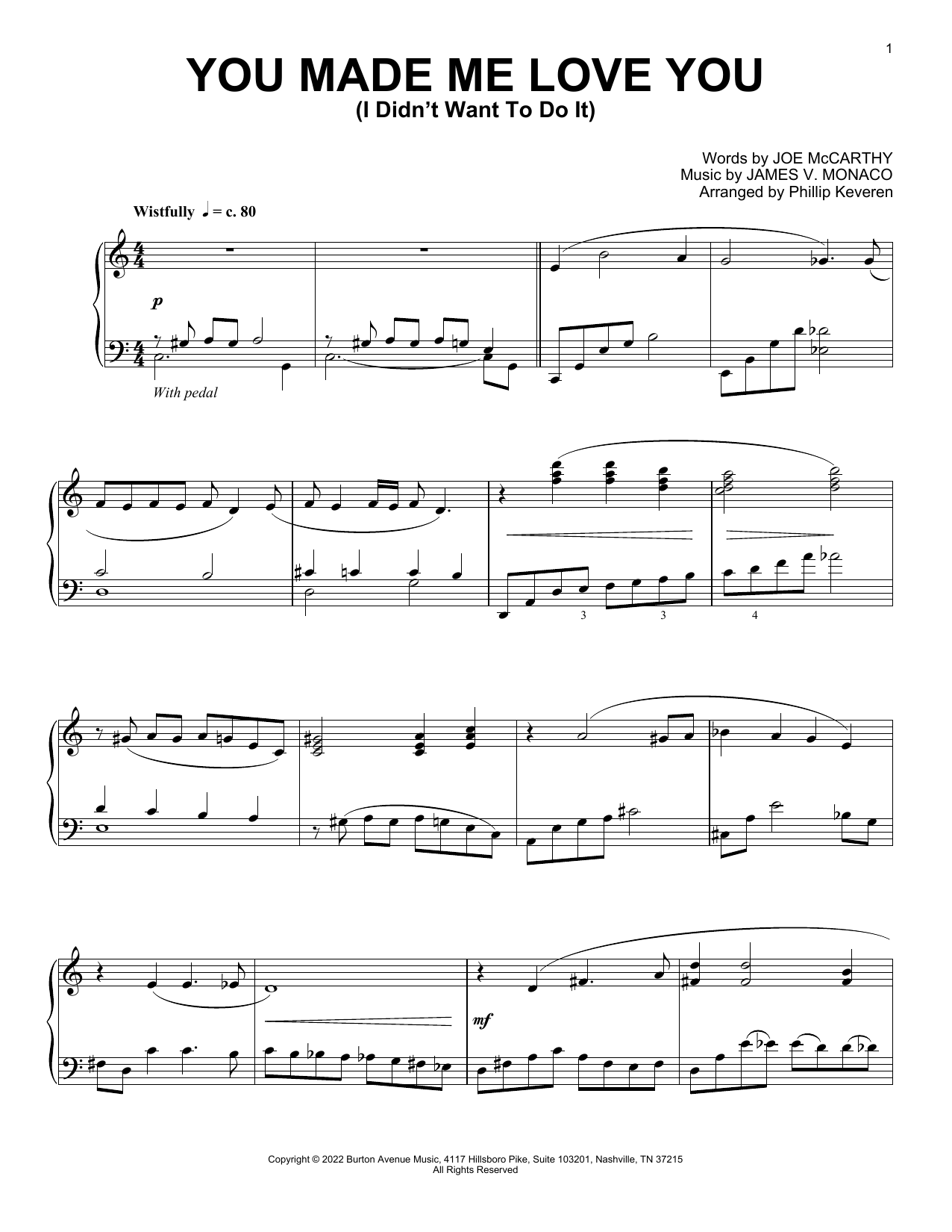James V. Monaco You Made Me Love You (I Didn't Want To Do It) (arr. Phillip Keveren) Sheet Music Notes & Chords for Piano Solo - Download or Print PDF