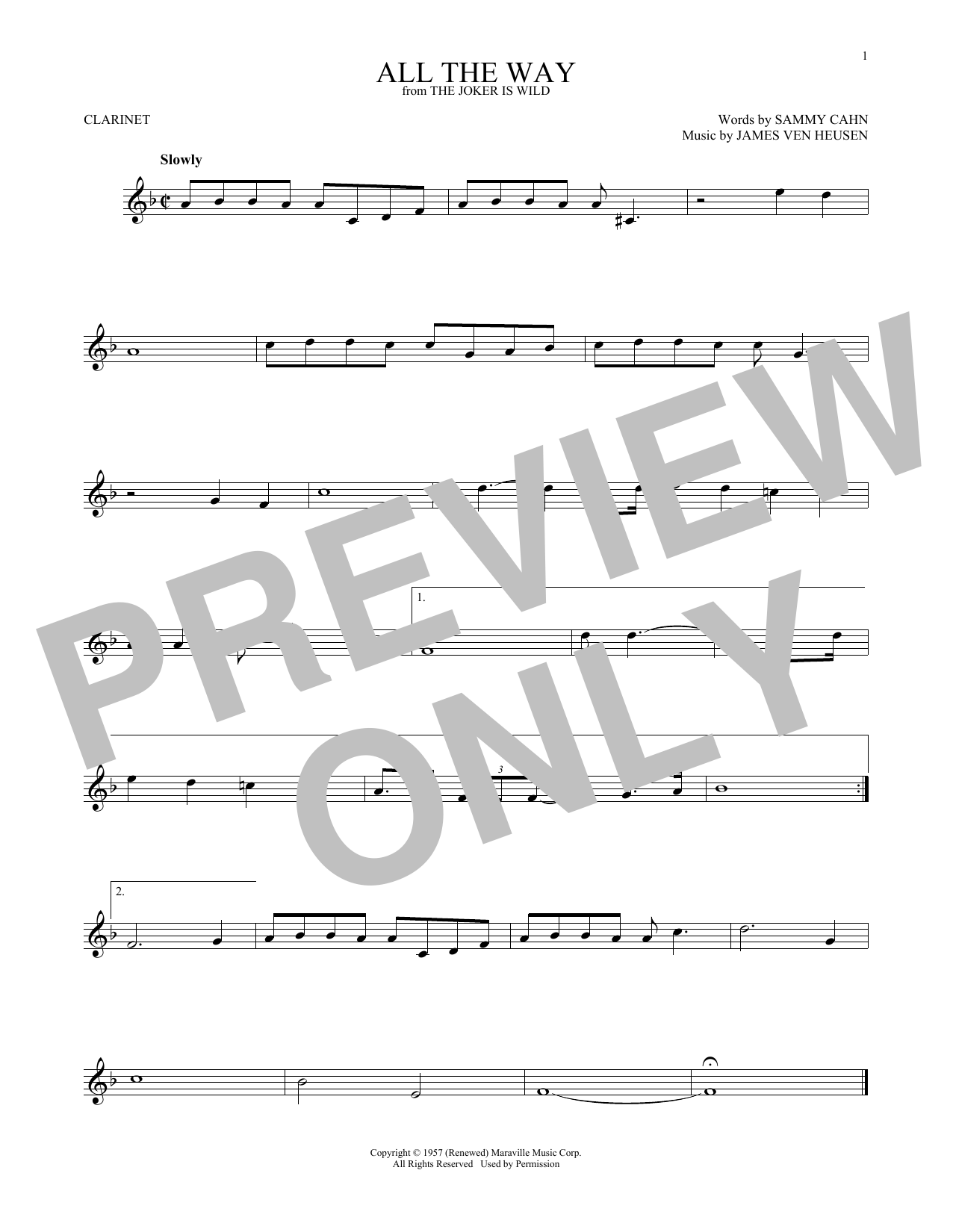 James Van Heusen All The Way Sheet Music Notes & Chords for French Horn - Download or Print PDF