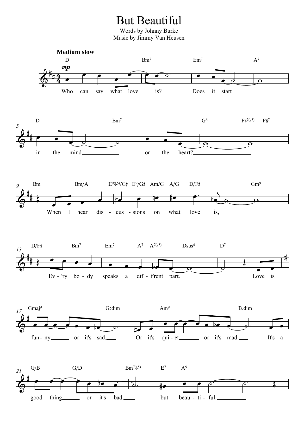Jimmy Van Heusen But Beautiful Sheet Music Notes & Chords for Lyrics & Chords - Download or Print PDF