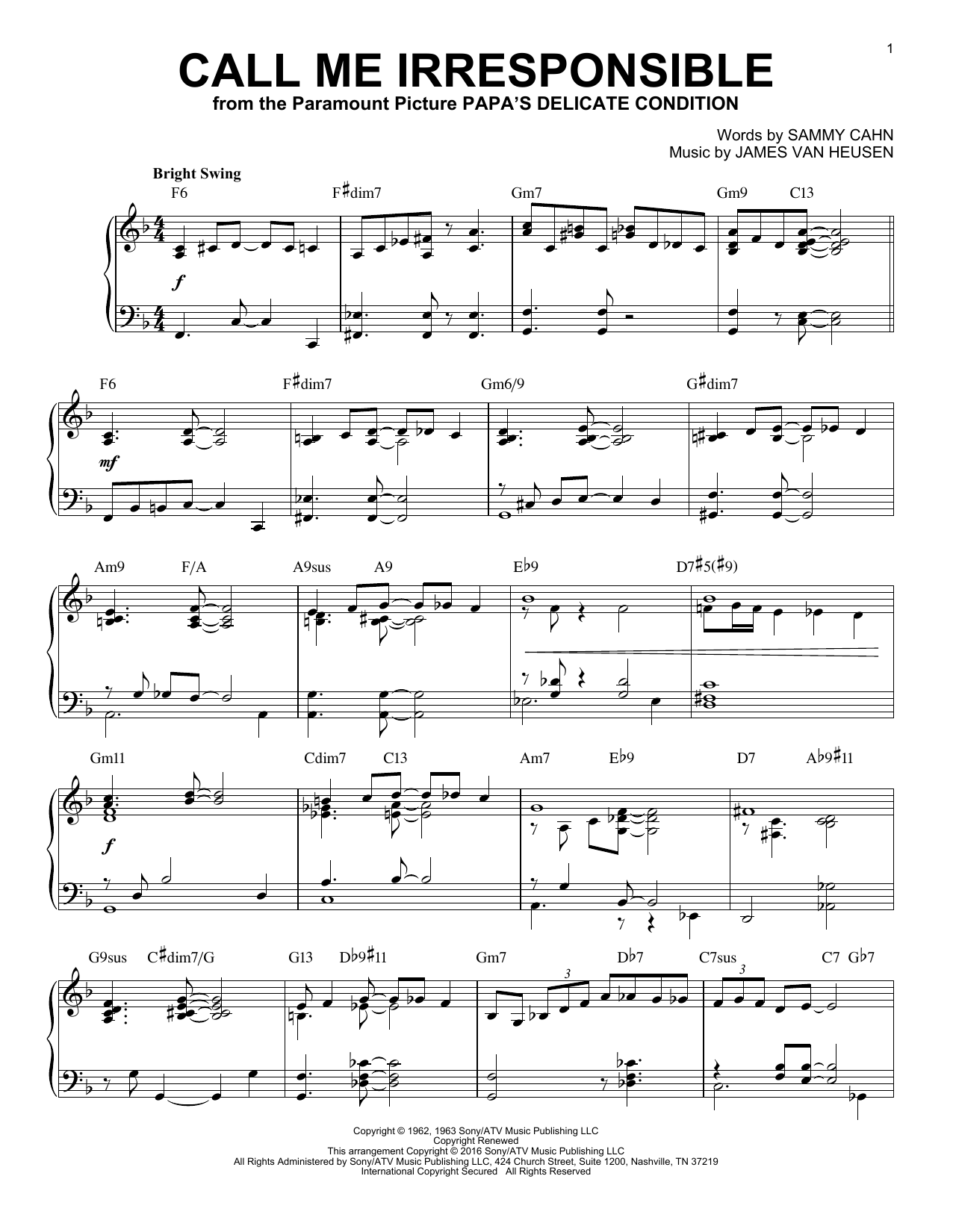James Van Heusen Call Me Irresponsible [Jazz version] (arr. Brent Edstrom) Sheet Music Notes & Chords for Piano - Download or Print PDF