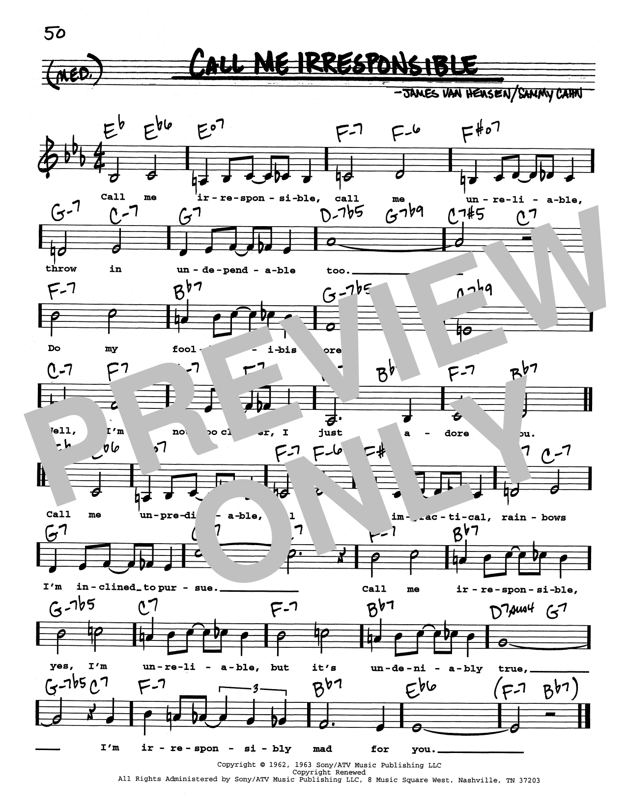 James Van Heusen Call Me Irresponsible (Low Voice) Sheet Music Notes & Chords for Real Book – Melody, Lyrics & Chords - Download or Print PDF