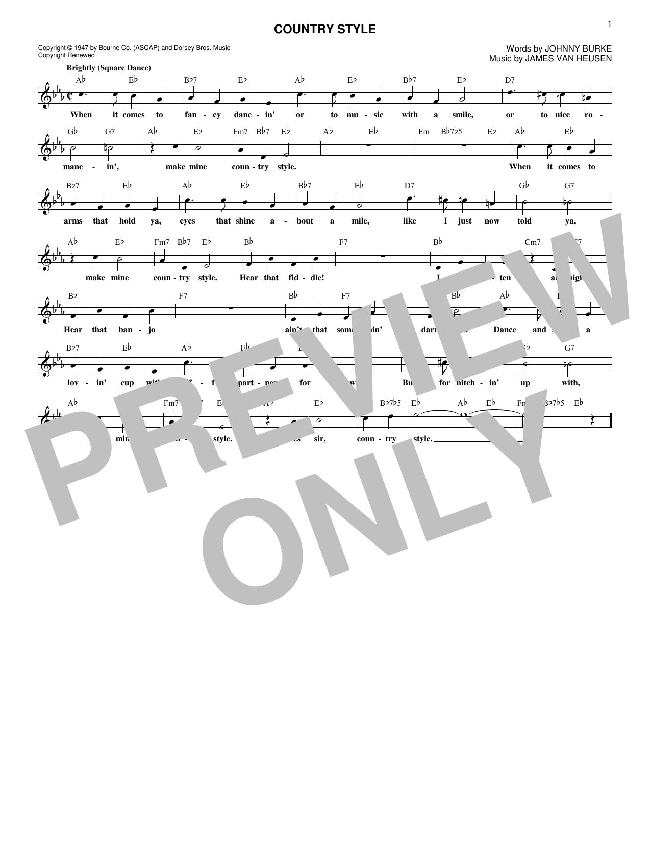 James Van Heusen Country Style Sheet Music Notes & Chords for Melody Line, Lyrics & Chords - Download or Print PDF