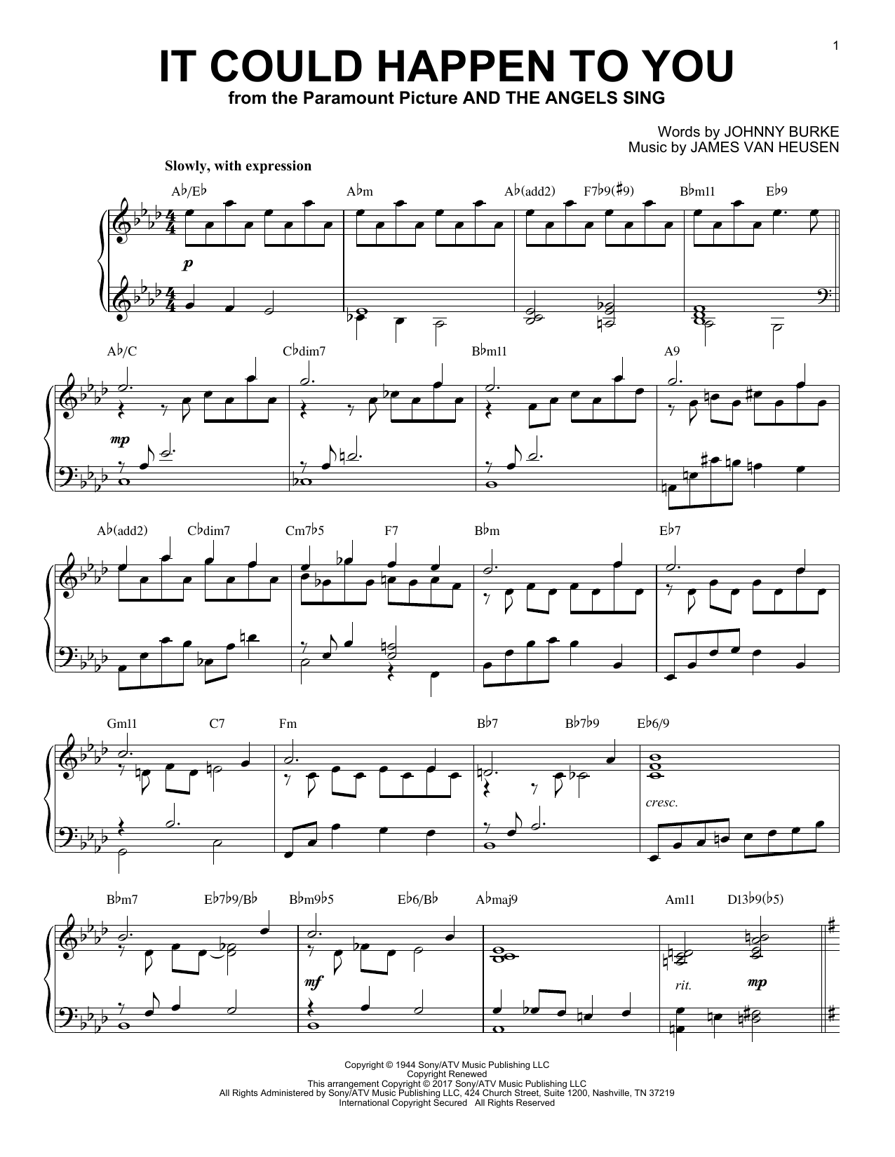 James Van Heusen It Could Happen To You [Jazz version] Sheet Music Notes & Chords for Piano - Download or Print PDF