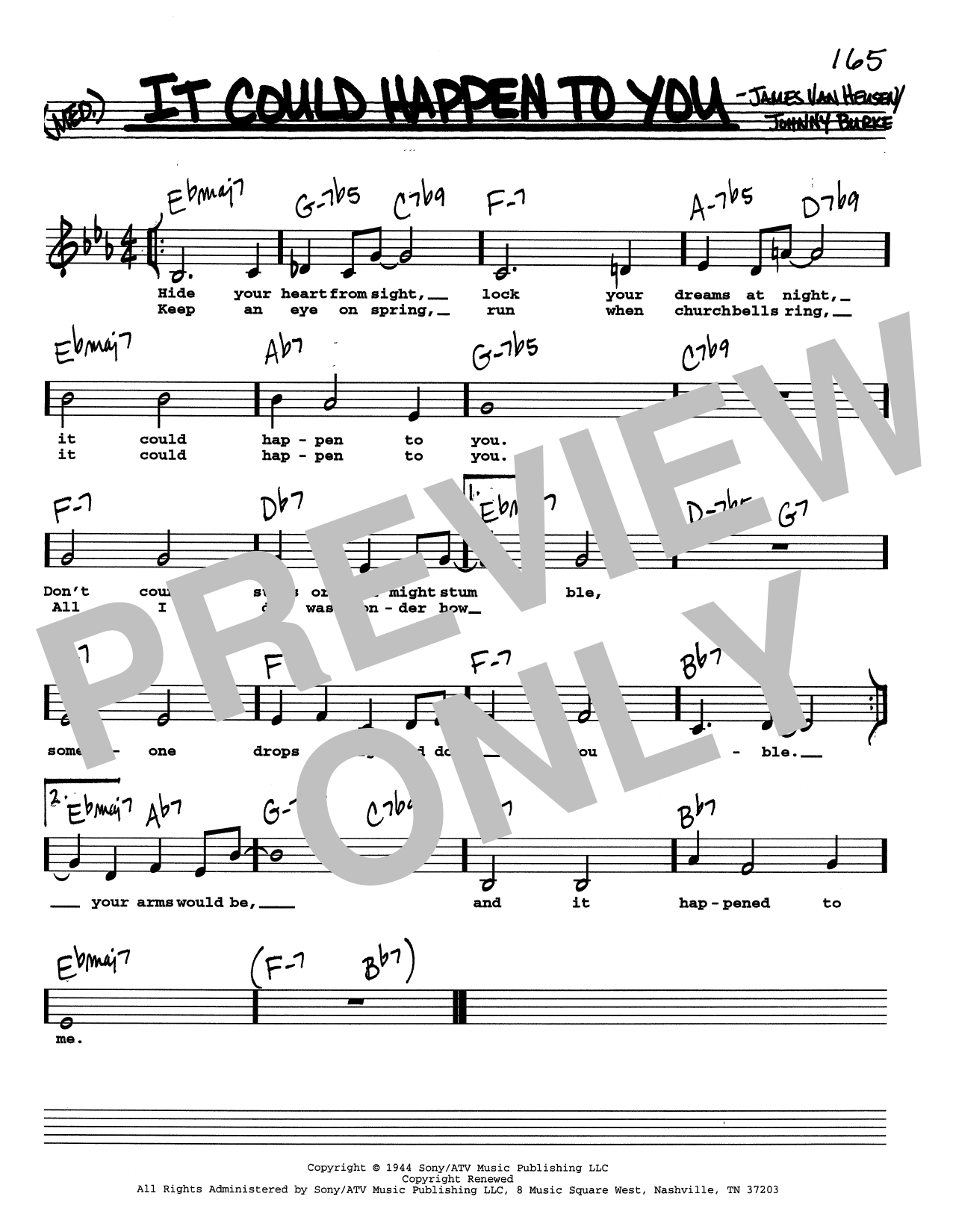 James Van Heusen It Could Happen To You (Low Voice) Sheet Music Notes & Chords for Real Book – Melody, Lyrics & Chords - Download or Print PDF