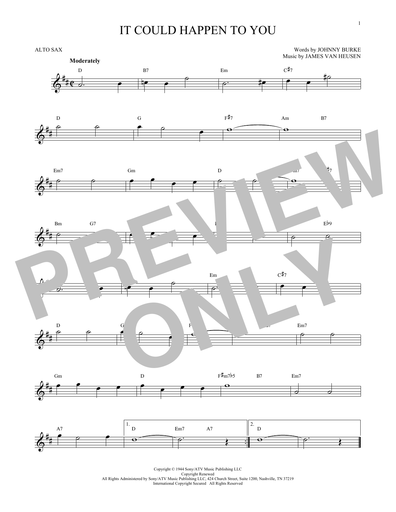 James Van Heusen It Could Happen To You Sheet Music Notes & Chords for Easy Piano - Download or Print PDF