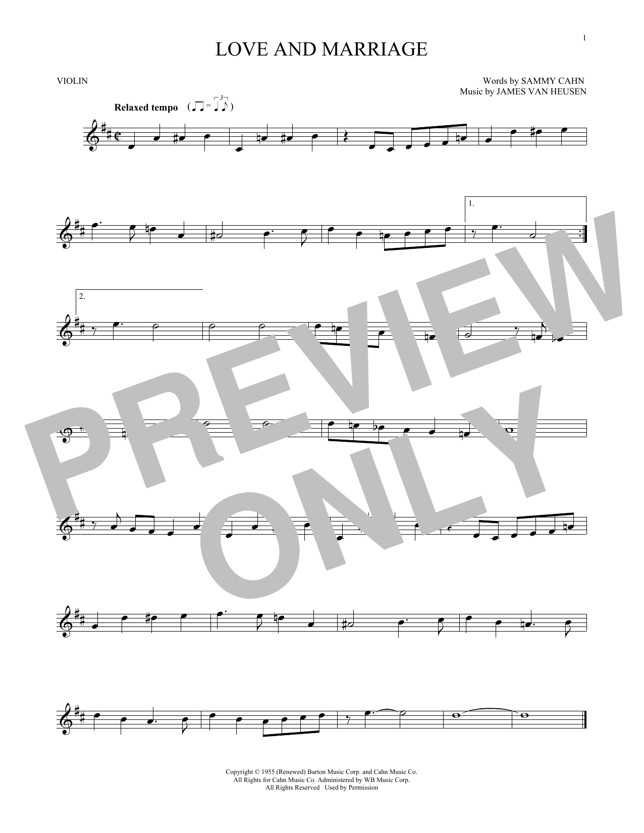 James Van Heusen Love And Marriage Sheet Music Notes & Chords for Cello - Download or Print PDF