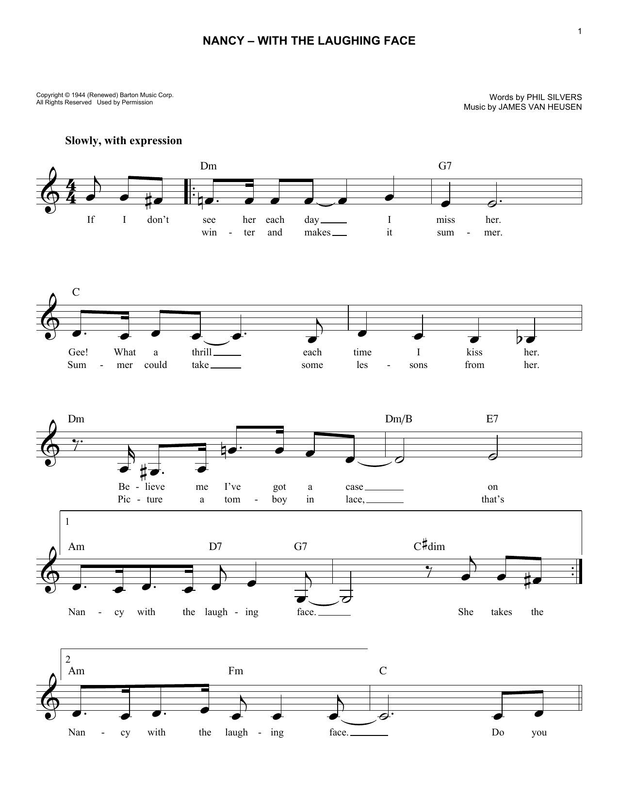 James Van Heusen Nancy (With The Laughing Face) Sheet Music Notes & Chords for Lead Sheet / Fake Book - Download or Print PDF
