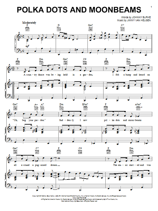 Jimmy Van Heusen Polka Dots And Moonbeams Sheet Music Notes & Chords for Piano, Vocal & Guitar (Right-Hand Melody) - Download or Print PDF