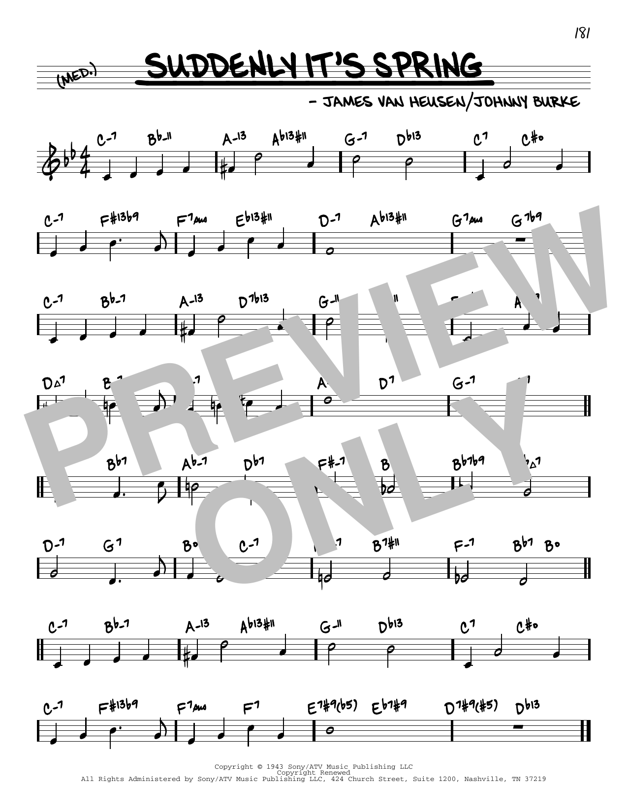 James Van Heusen Suddenly It's Spring (arr. David Hazeltine) Sheet Music Notes & Chords for Real Book – Enhanced Chords - Download or Print PDF