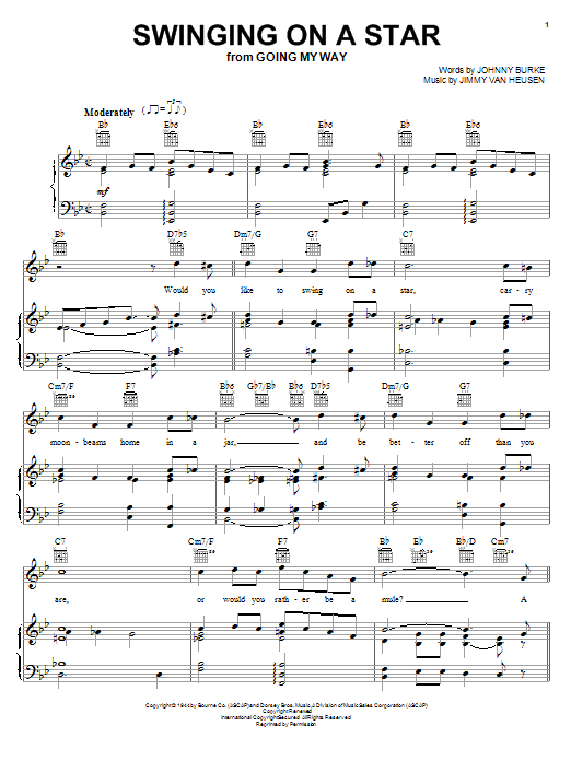 Jimmy Van Heusen Swinging On A Star Sheet Music Notes & Chords for Piano, Vocal & Guitar (Right-Hand Melody) - Download or Print PDF