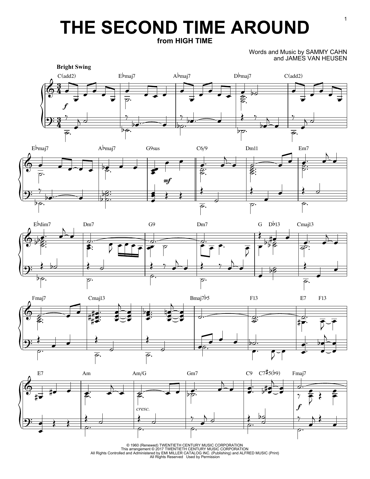 James Van Heusen The Second Time Around [Jazz version] Sheet Music Notes & Chords for Piano - Download or Print PDF