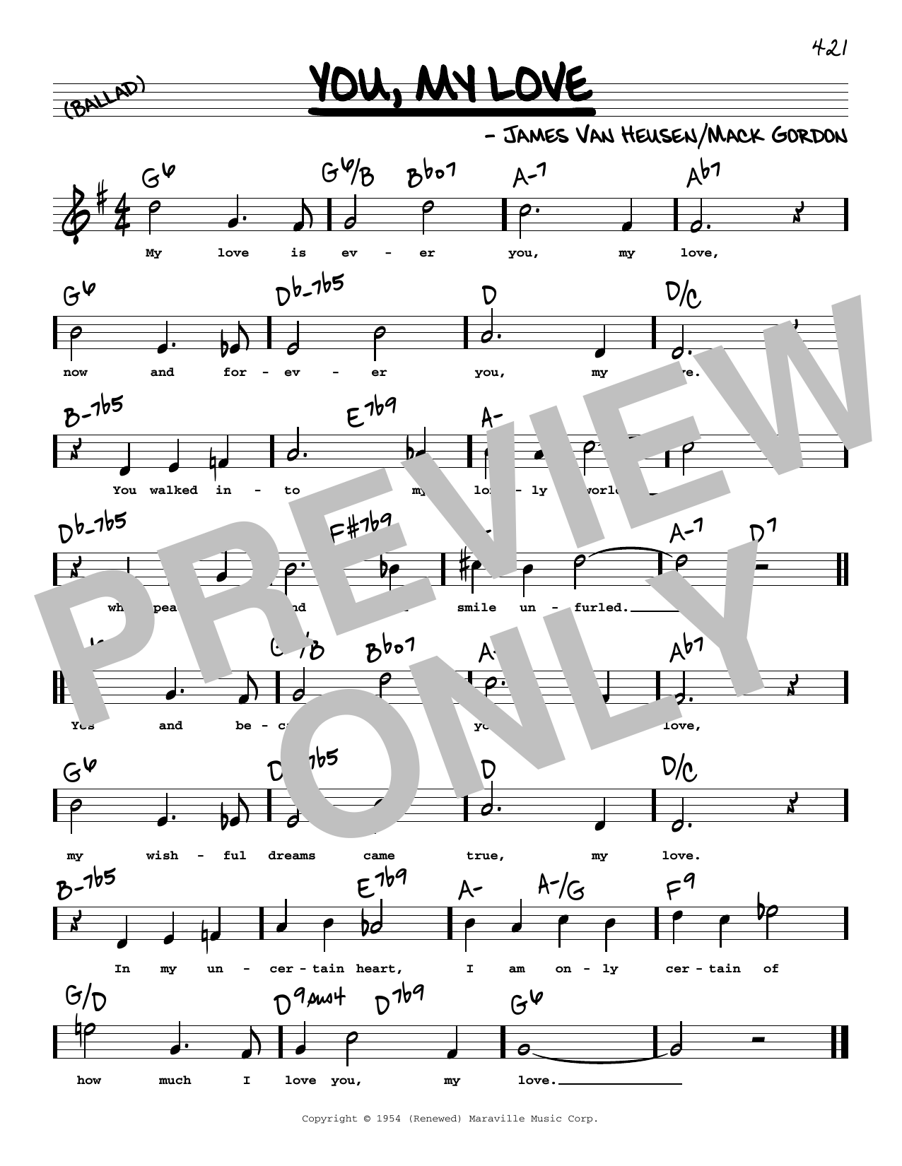 James Van Heusen You, My Love (High Voice) Sheet Music Notes & Chords for Real Book – Melody, Lyrics & Chords - Download or Print PDF