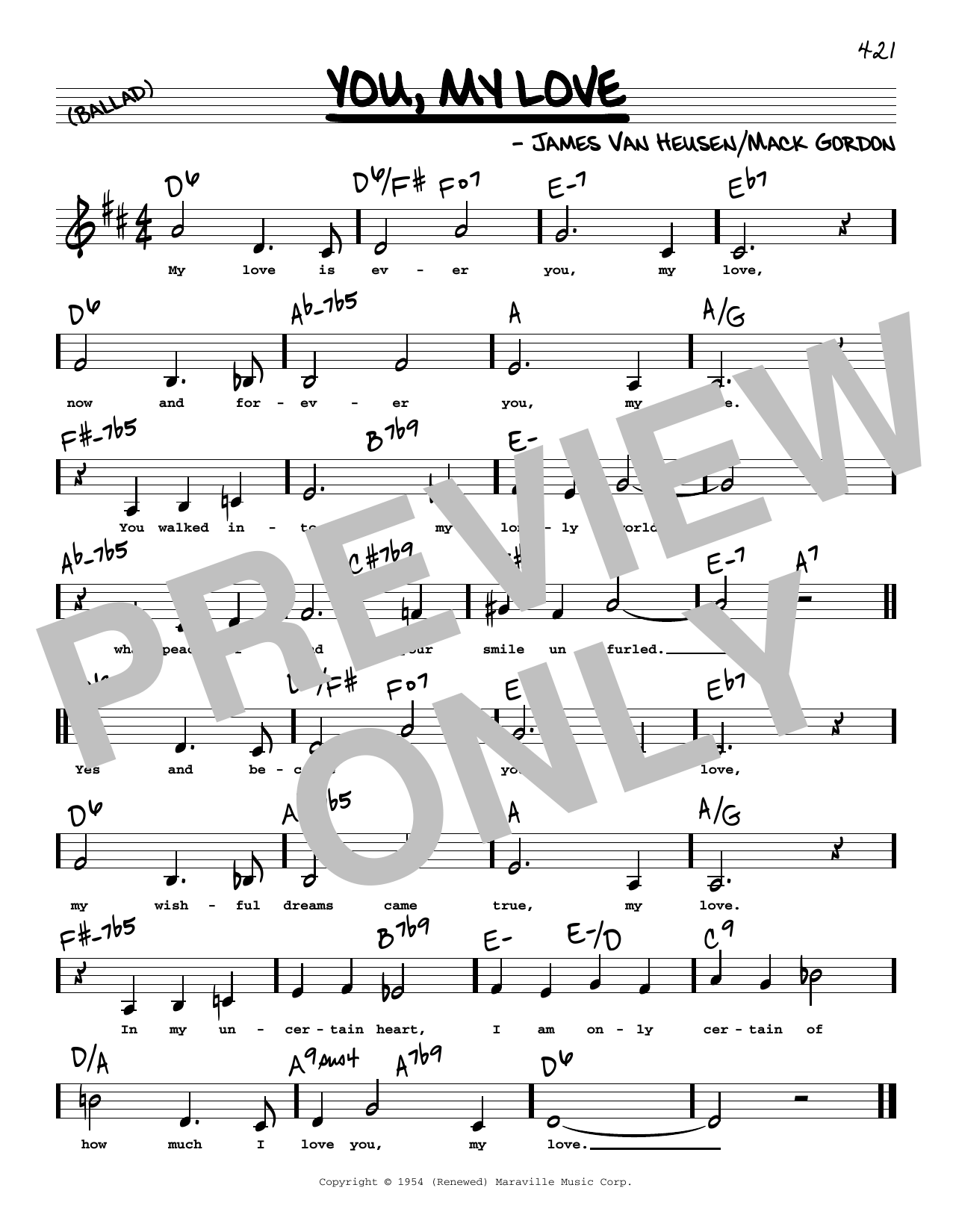 James Van Heusen You, My Love (Low Voice) Sheet Music Notes & Chords for Real Book – Melody, Lyrics & Chords - Download or Print PDF