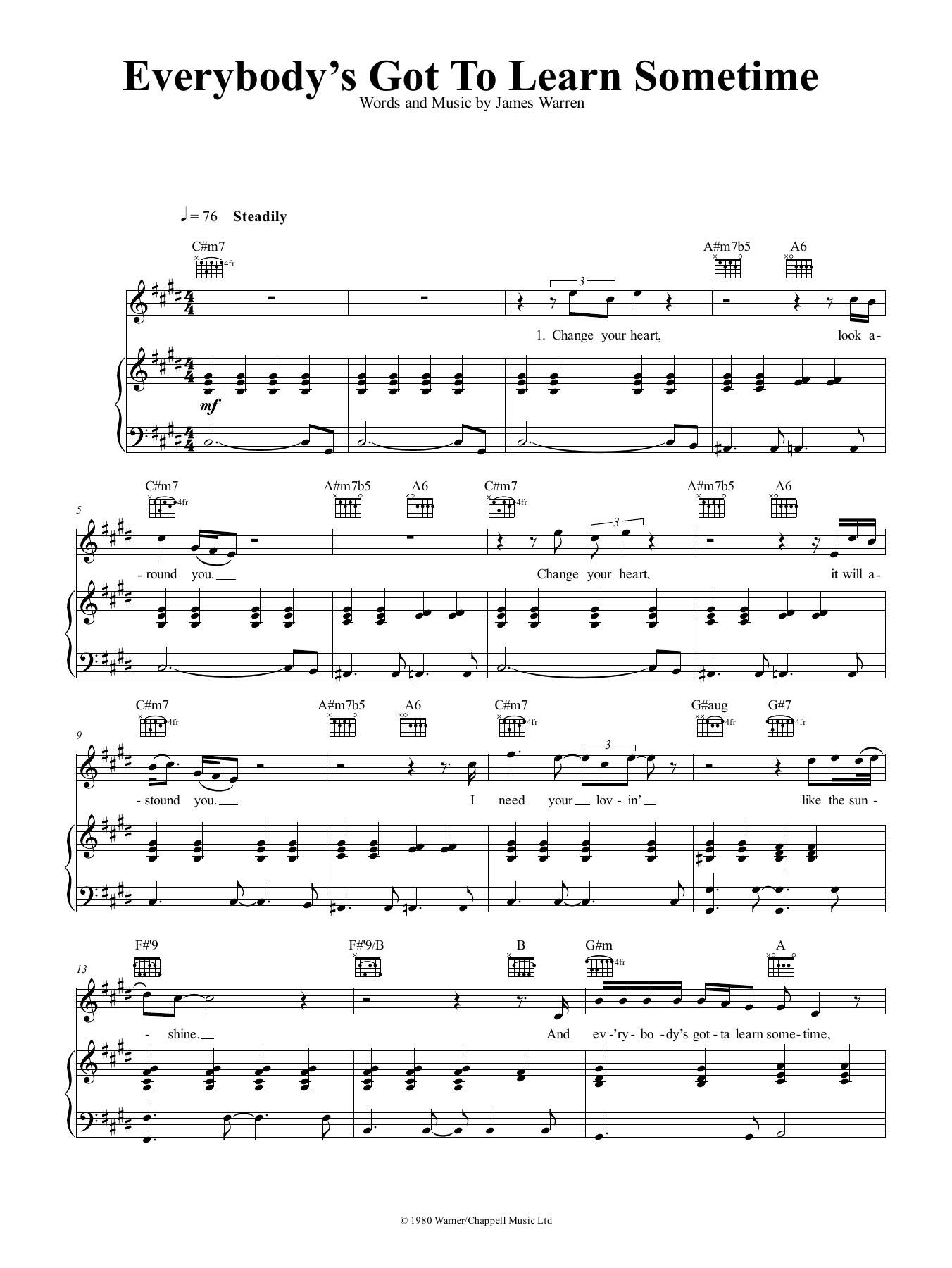 James Warren Everybody's Got To Learn Sometime Sheet Music Notes & Chords for Piano, Vocal & Guitar (Right-Hand Melody) - Download or Print PDF