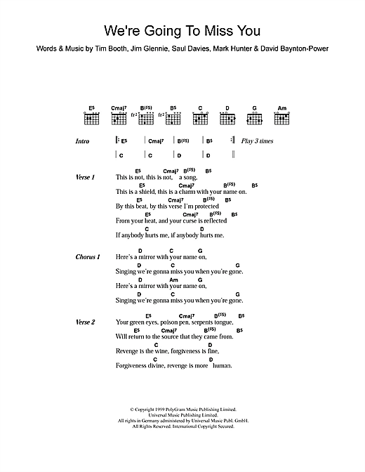 James We're Going To Miss You Sheet Music Notes & Chords for Lyrics & Chords - Download or Print PDF