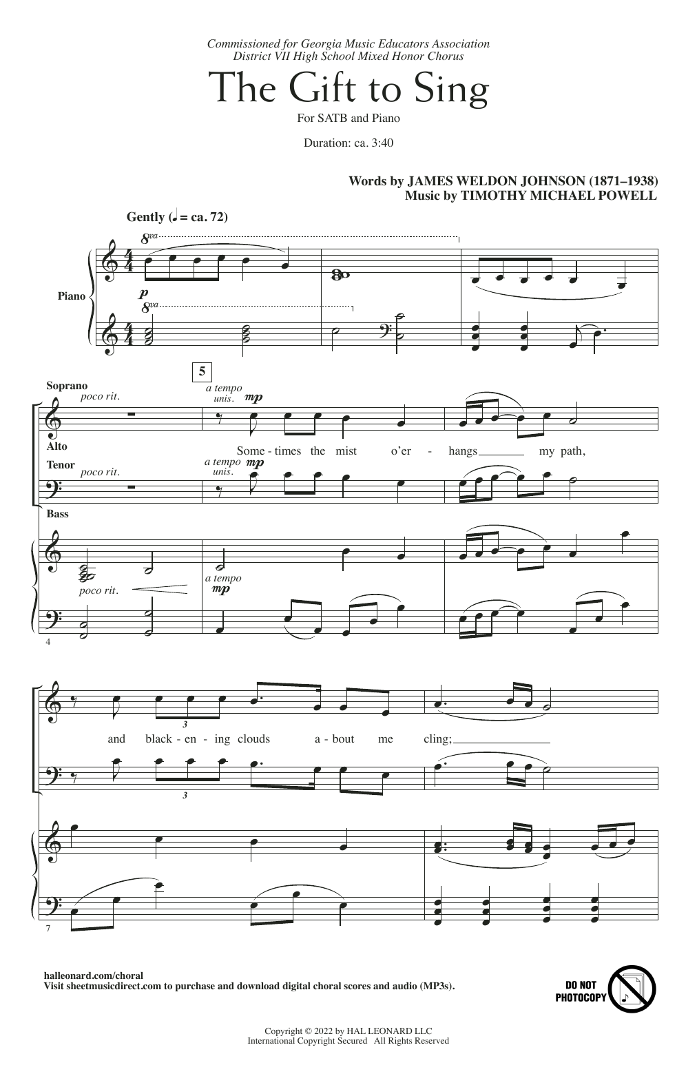 James Weldon Johnson and Timothy Michael Powell The Gift To Sing Sheet Music Notes & Chords for SATB Choir - Download or Print PDF